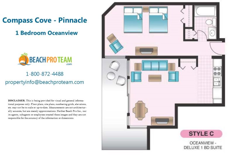 Compass Cove Pinnacle Floor Plan C - 1 Bedroom Deluxe Ocean View